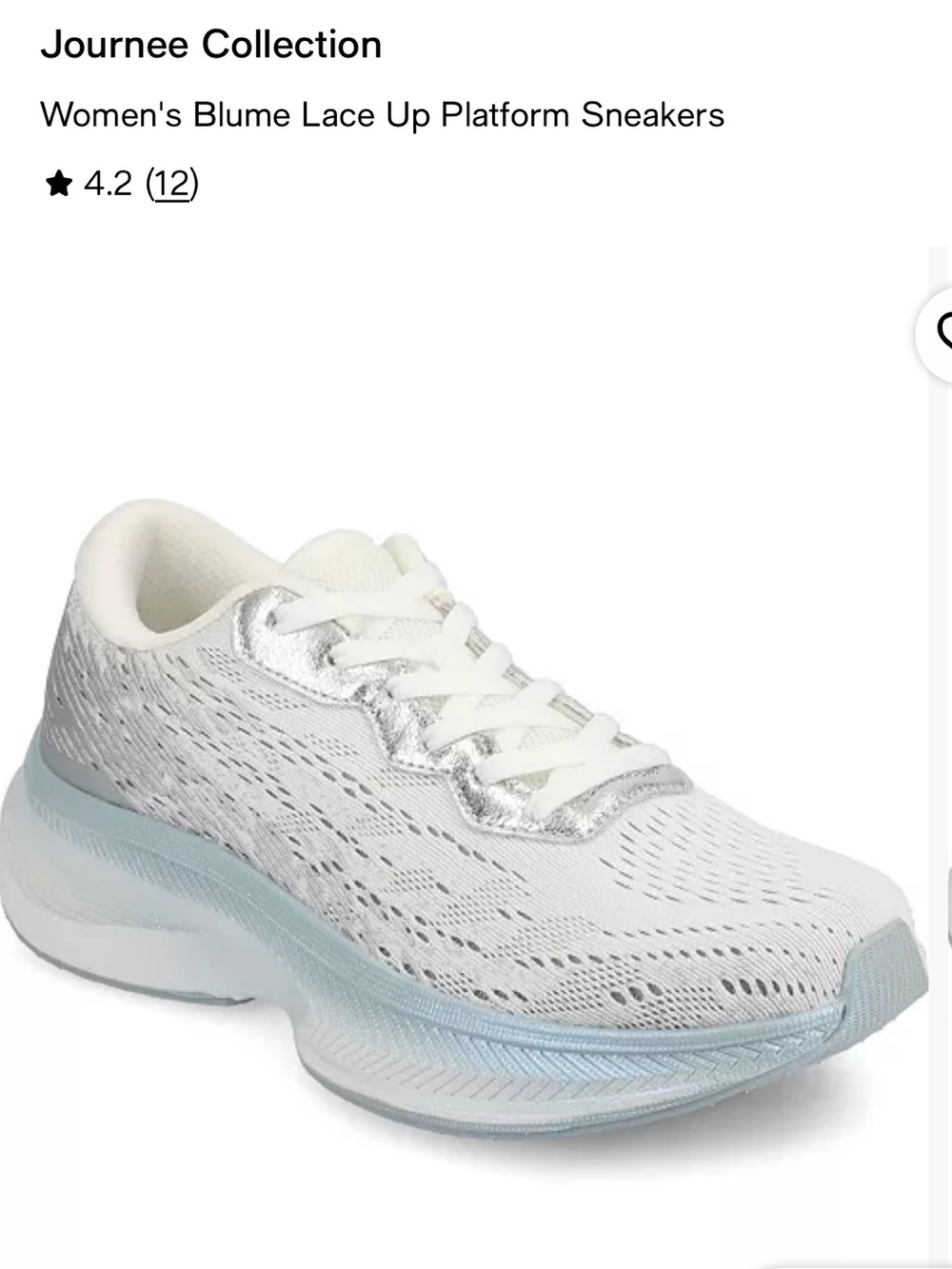 Journee Collection White and Silver Lace-Up Platform Sneakers